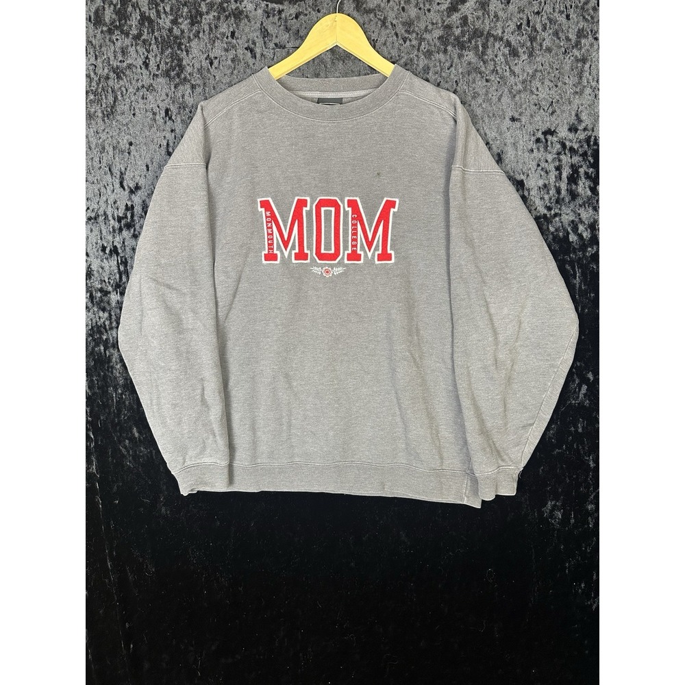 Vintage Monmouth University Hawks MU Mom Crewneck Sweatshirt Sweater Mens L Gray